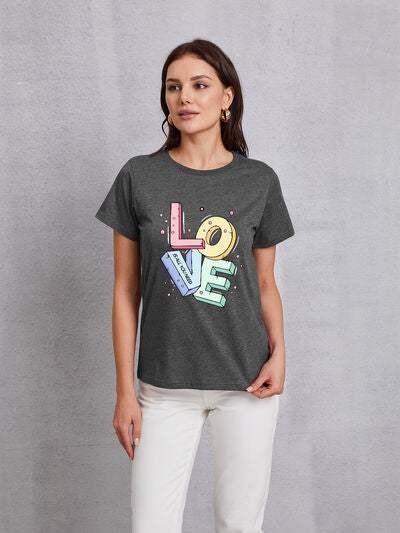 LOVE IS ALL YOU NEED Round Neck T-Shirt Charcoal Women's T-Shirts - Tophatter Daily Deals