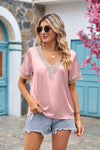 Contrast Trim Short Sleeve Plunge Blouse Blouses - Tophatter Daily Deals