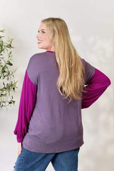 Celeste Full Size Color Block Printed Long Sleeve Top Blouses - Tophatter Daily Deals