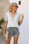 Contrast V-Neck Swiss Dot Top Blouses - Tophatter Daily Deals