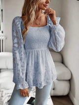 Smocked Flounce Sleeve Peplum Blouse Blouses - Tophatter Daily Deals
