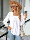 Square Neck Puff Sleeve Blouse White Women's T-Shirts - Tophatter Daily Deals