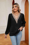 Swiss Dot Contrast V-Neck Blouse Black Blouses - Tophatter Daily Deals