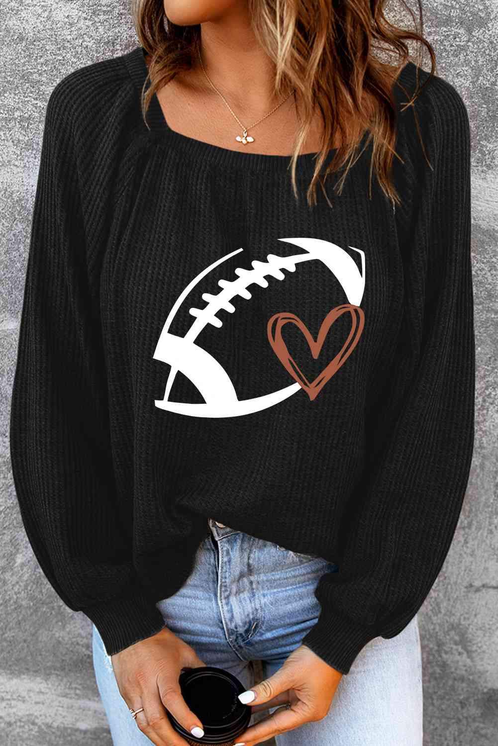 Football Graphic Ribbed Top Blouses - Tophatter Daily Deals