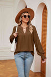 Notched Neck Flounce Sleeve Blouse - Tophatter Deals