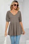 V-Neck Babydoll Top Mocha Women's T-Shirts - Tophatter Daily Deals