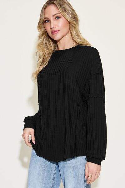 Basic Bae Full Size Ribbed Round Neck Long Sleeve T-Shirt Women's T-Shirts - Tophatter Daily Deals