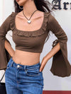 Open Bell Sleeve Square Neck Crop Top Blouses - Tophatter Daily Deals