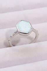 Opal Hexagon 925 Sterling Silver Ring Silver Opal - Tophatter Daily Deals