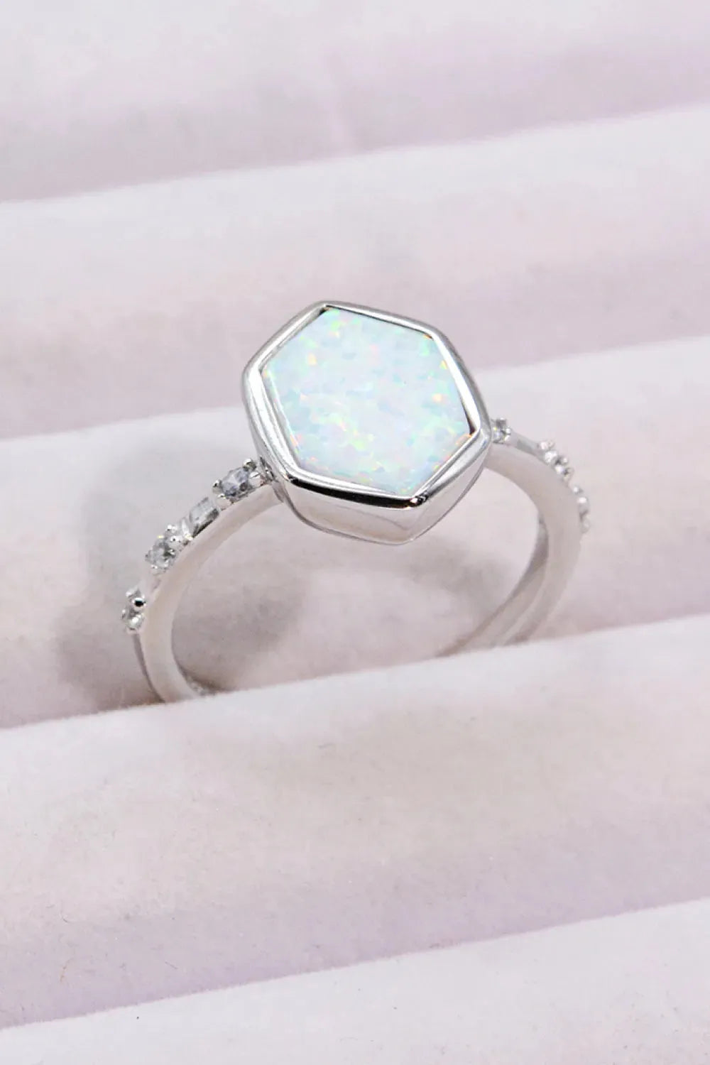 Opal Hexagon 925 Sterling Silver Ring Silver Opal - Tophatter Daily Deals