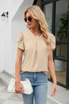 Petal Sleeve V-Neck Top Tan Blouses - Tophatter Daily Deals