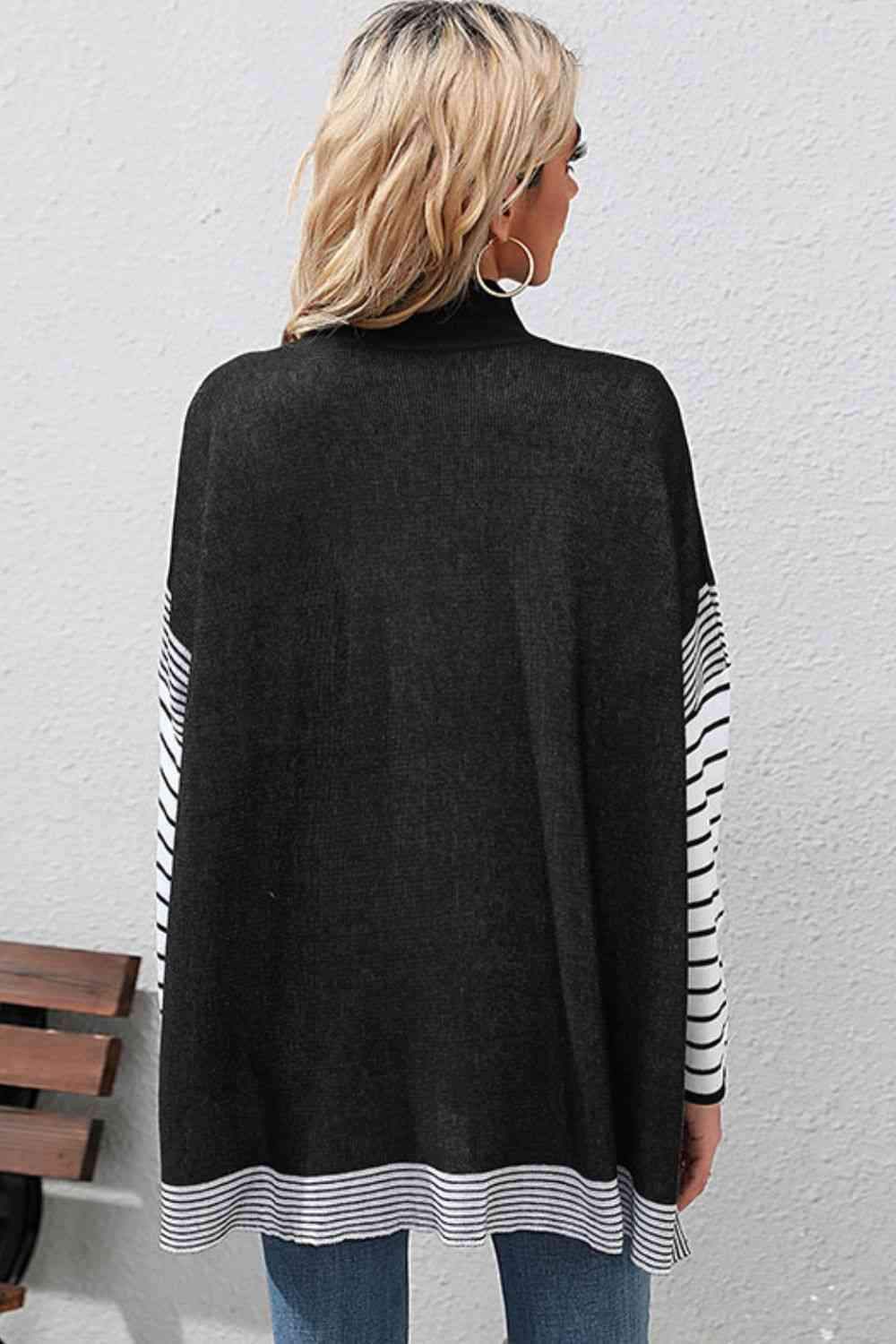 Striped Dolman Sleeve Mock Neck Knit Pullover Blouses - Tophatter Daily Deals