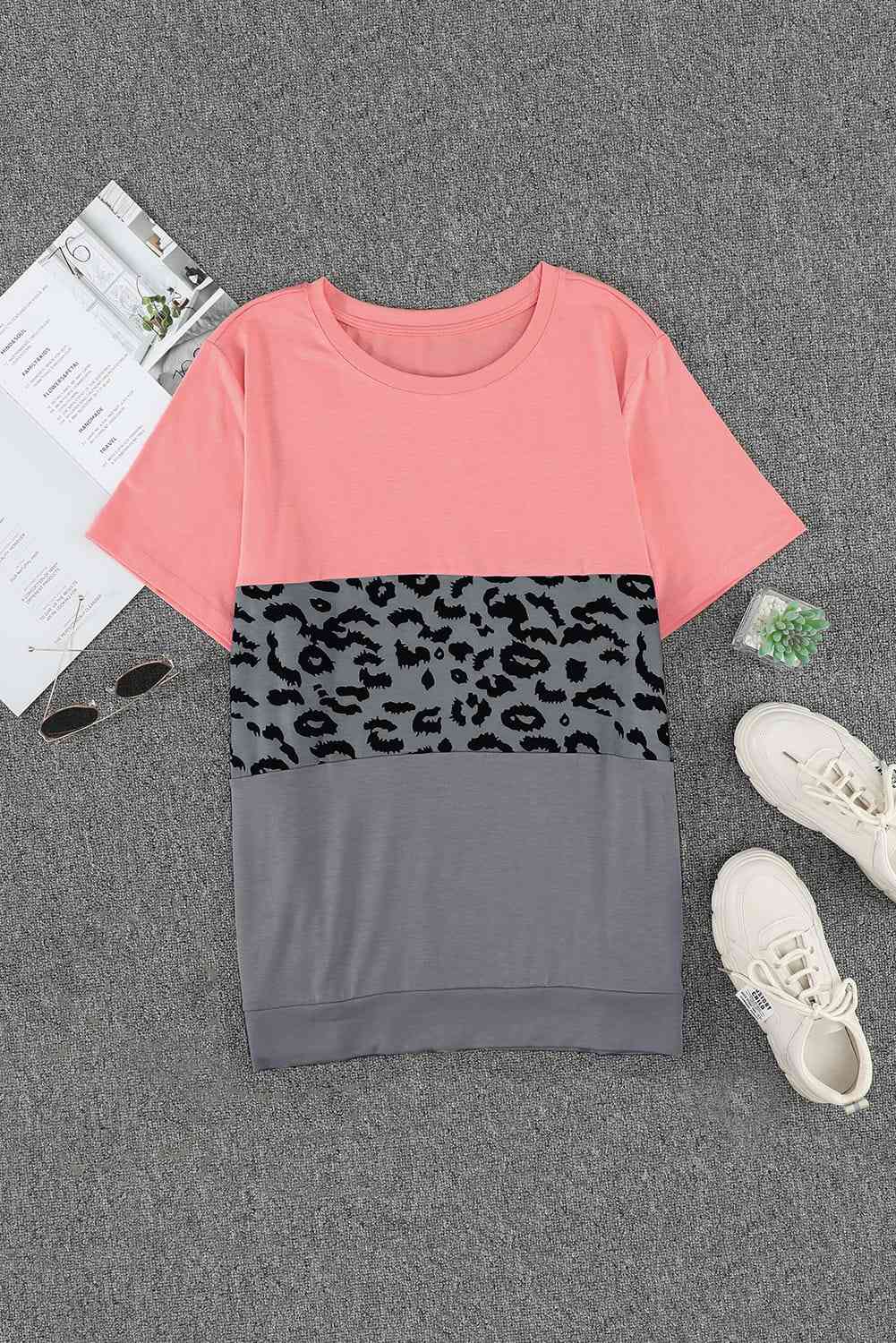 Plus Size Leopard Color Block T-Shirt Women's T-Shirts - Tophatter Daily Deals