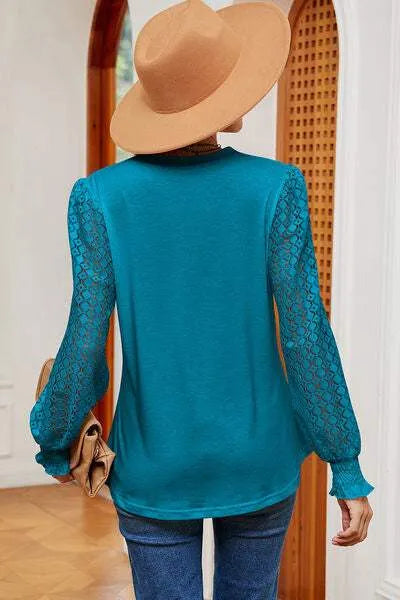 Openwork V-Neck Long Sleeve T-Shirt Women's T-Shirts - Tophatter Daily Deals