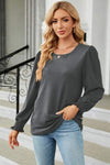 Round Neck Long Sleeve T-Shirt Black Women's T-Shirts - Tophatter Daily Deals