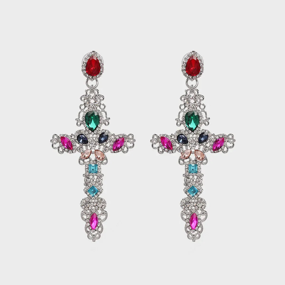 Rhinestone Alloy Cross Earrings Silver One Size Earrings - Tophatter Daily Deals