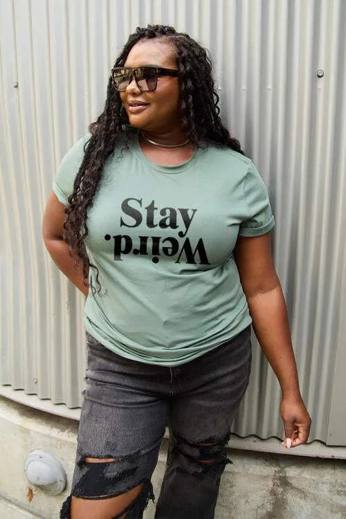 Simply Love Full Size STAY WEIRD Short Sleeve T-Shirt Women's T-Shirts - Tophatter Daily Deals