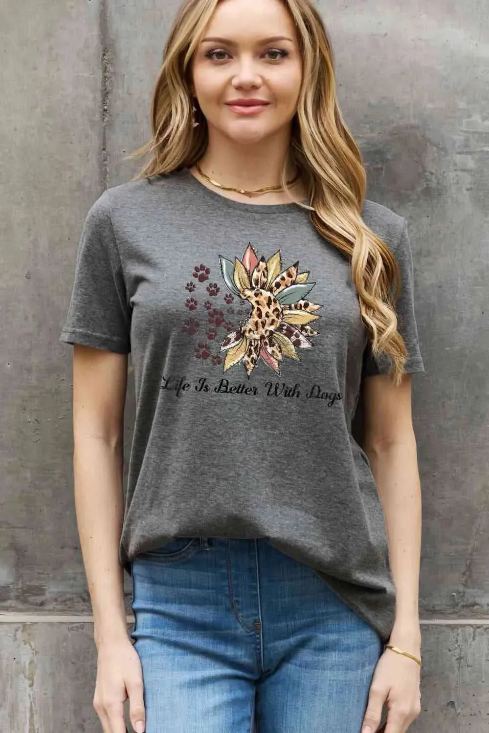 Simply Love Simply Love Full Size LIFE IS BETTER WITH DOGS Graphic Cotton Tee Women's T-Shirts - Tophatter Daily Deals