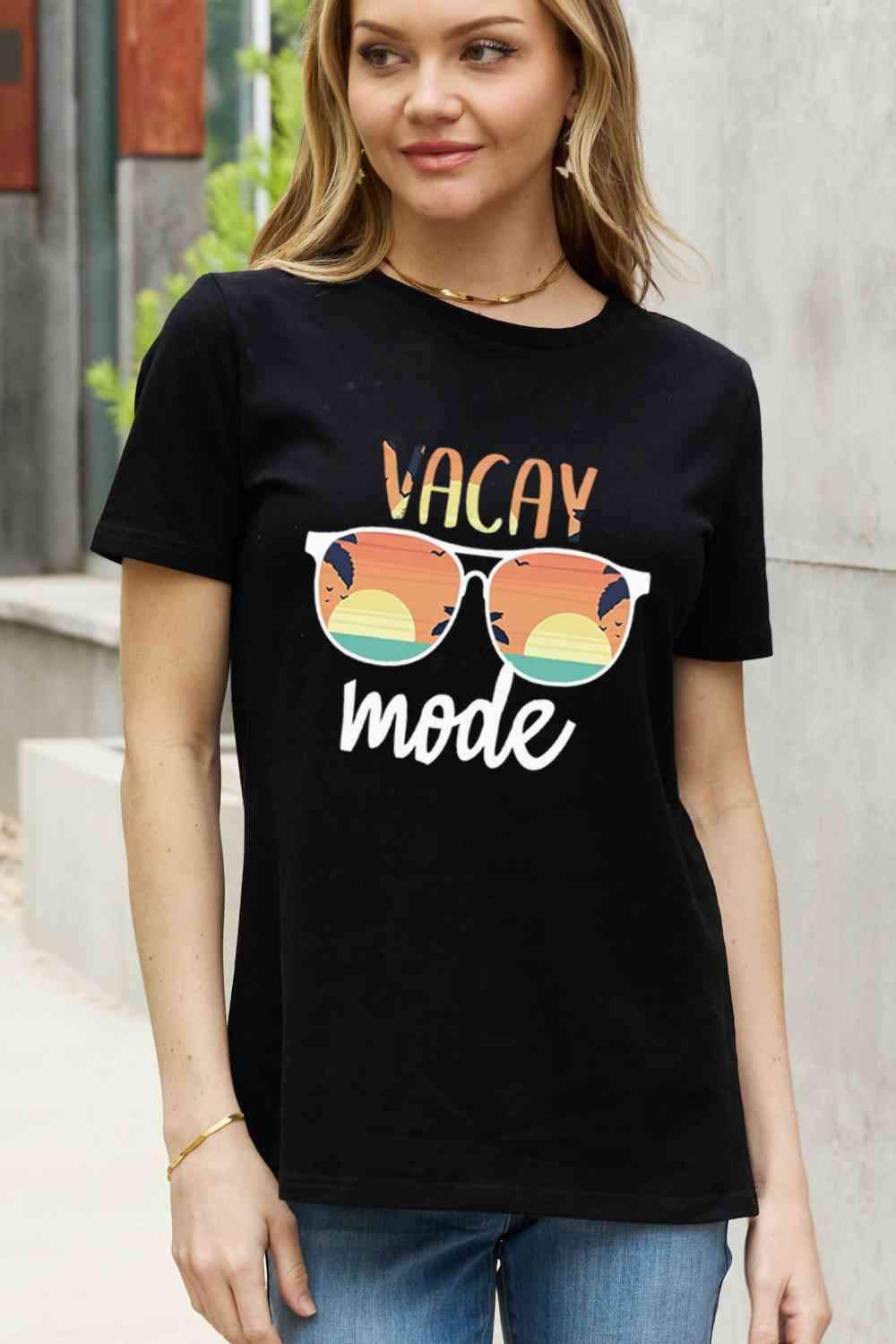 Simply Love Full Size VACAY MODE Graphic Cotton Tee Women's T-Shirts - Tophatter Daily Deals