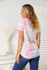 Double Take Leopard V-Neck Short Sleeve T-Shirt Women's T-Shirts - Tophatter Daily Deals