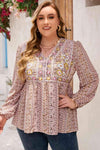 Plus Size V-Neck Printed Long Sleeve Blouse Blouses - Tophatter Daily Deals