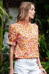 Floral Puff Sleve Keyhole Blouse Blouses - Tophatter Daily Deals