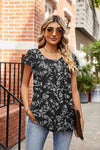 Round Neck Short Sleeve Tee Black-Flower Women's T-Shirts - Tophatter Daily Deals