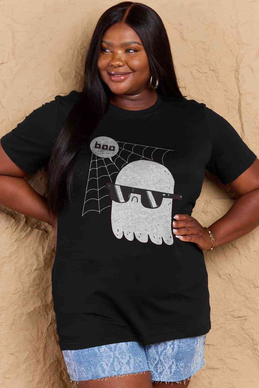 Simply Love Full Size BOO Graphic Cotton T-Shirt Women's T-Shirts - Tophatter Daily Deals