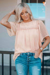 Flutter Sheer Sleeves Babydoll Top Apricot Blouses - Tophatter Daily Deals