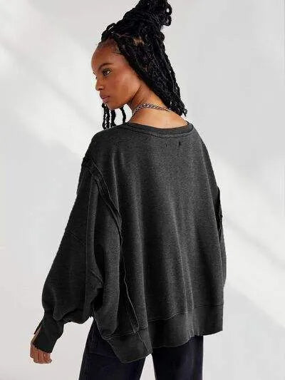 Slit Round Neck Dropped Shoulder T-Shirt Women's T-Shirts - Tophatter Daily Deals