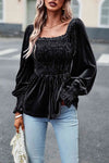 Smocked Square Neck Long Sleeve Blouse Blouses - Tophatter Daily Deals