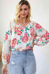 Double Take Floral Notched Neck Long Sleeve Blouse Floral Blouses - Tophatter Daily Deals