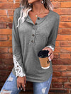 Half Button Lace Detail T-Shirt Women's T-Shirts - Tophatter Daily Deals