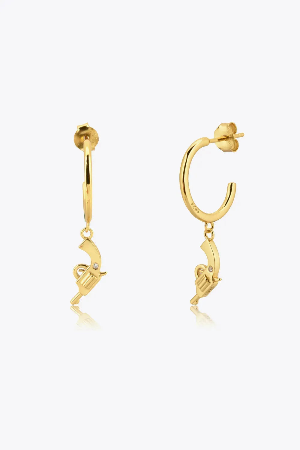 925 Sterling Silver C-Hoop Gun Drop Earrings Gold One Size Earrings - Tophatter Daily Deals