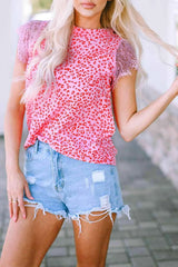 Leopard Print Lace Short Sleeve Blouse Blouses - Tophatter Daily Deals