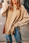 Dropped Shoulder Round Neck Long Sleeve Blouse - Tophatter Deals