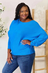 Zenana Full Size Round Neck Batwing Sleeve Blouse Blouses - Tophatter Daily Deals