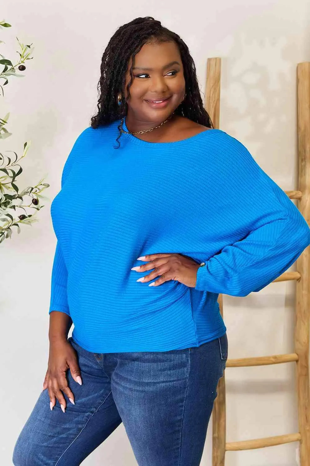 Zenana Full Size Round Neck Batwing Sleeve Blouse Blouses - Tophatter Daily Deals