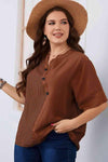 Plus Size Striped Notched Neck Half Sleeve Top Chestnut Blouses - Tophatter Daily Deals