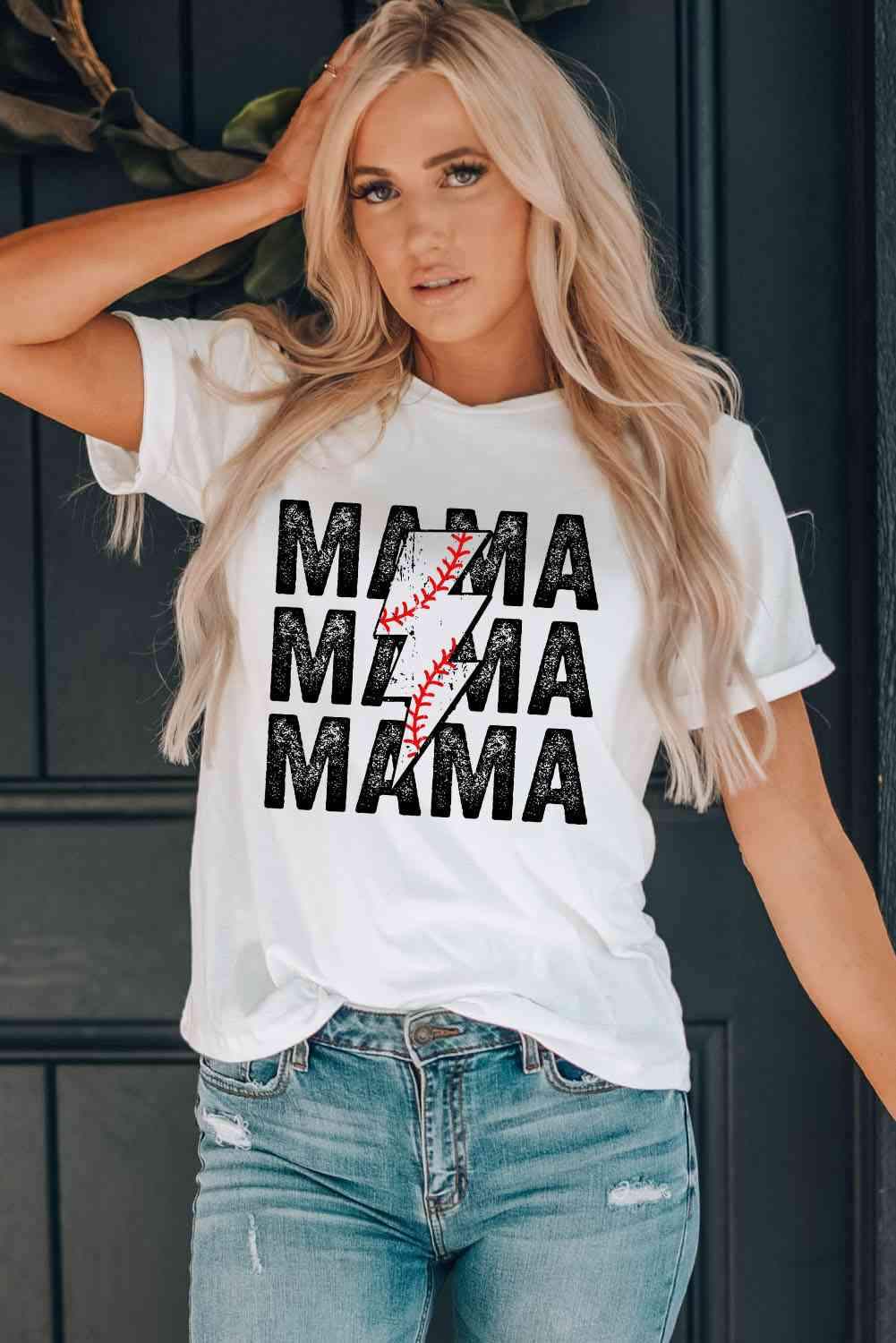 MAMA Graphic Short Sleeve Tee White Women's T-Shirts - Tophatter Daily Deals