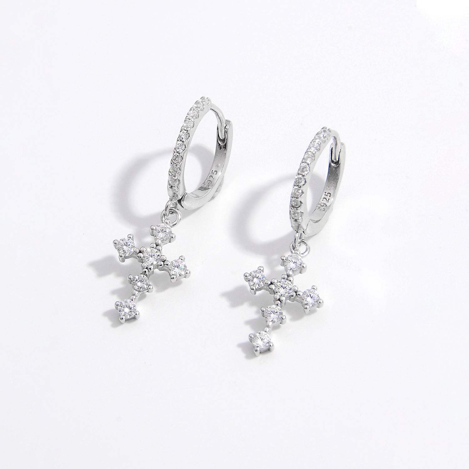 925 Sterling Silver Inlaid Zircon Cross Dangle Earrings Silver One Size Earrings - Tophatter Daily Deals