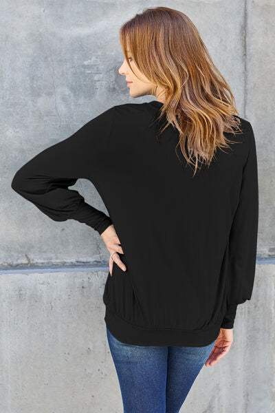 Basic Bae Full Size V-Neck Lantern Sleeve Blouse Blouses - Tophatter Daily Deals