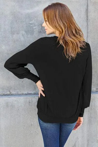 Basic Bae Full Size V-Neck Lantern Sleeve Blouse Blouses - Tophatter Daily Deals