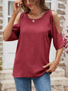 Textured Round Neck Split Sleeve Top Women's T-Shirts - Tophatter Daily Deals