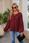 Tie Neck Balloon Sleeve Blouse Wine Blouses - Tophatter Daily Deals