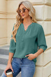 Notched Three-Quarter Sleeve T-Shirt Women's T-Shirts - Tophatter Daily Deals