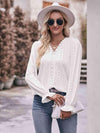 Double Take Eyelet V-Neck Flounce Sleeve Blouse White Blouses - Tophatter Daily Deals