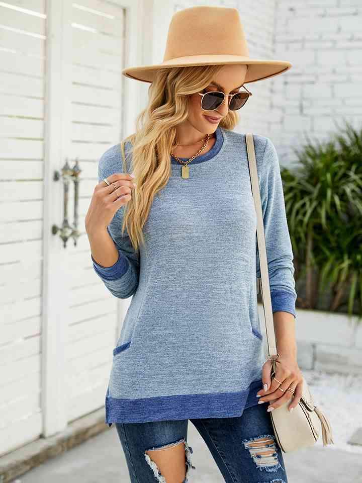 Round Neck Long Sleeve Blouse Blouses - Tophatter Daily Deals