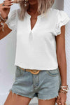 Notched Neck Butterfly Sleeve Top Blouses - Tophatter Daily Deals