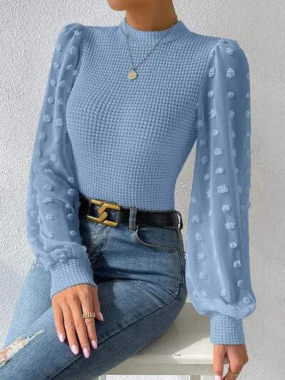 Swiss Dot Waffle-Knit Lantern Sleeve T-Shirt Women's T-Shirts - Tophatter Daily Deals